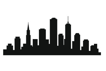 City skyline silhouette vector illustration. Urban landscape template with skyscrapers and buildings. Black cityscape icon for graphic design. Modern metropolis panoramic view.