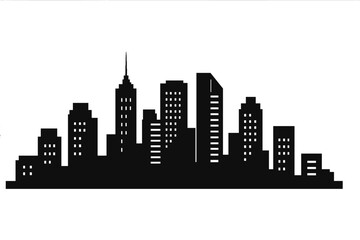 Naklejka premium City skyline silhouette vector illustration. Urban landscape with skyscrapers. Metropolis cityscape background. Downtown building architecture symbol for design, banner and web.