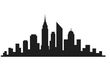 Fototapeta premium City skyline silhouette vector graphic. Urban landscape with skyscrapers and buildings. Downtown cityscape panorama. Metropolis architecture element for banner design on white background.