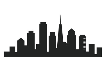 Vector city skyline silhouette. Urban cityscape icon with skyscrapers. Modern metropolis downtown landscape. Black and white building architecture background for business.
