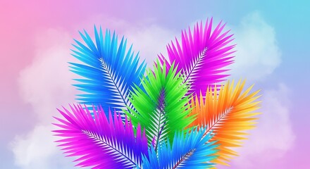Colorful Palm Leaves on Pastel Background - Vibrant Tropical Design.