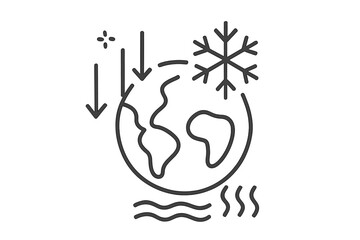 Global cooling vector icon. Climate change concept, ice age metaphor. Planet earth freezing, temperature dropping. Weather forecast symbol with snowflake and atmosphere.