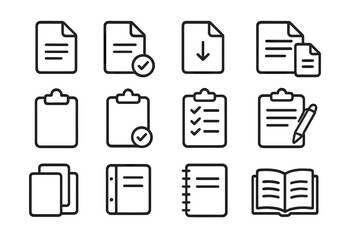 Various Documents and Clipboards Icon Set with Editable Stroke, Vector Cartoon Illustration for Websites, Apps, Books, Cards, Transparent Background, Office and Business Graphics