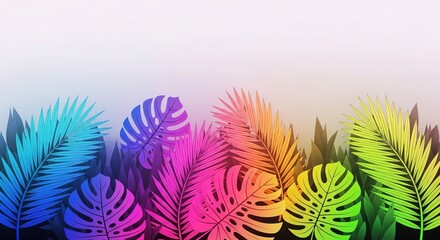Colorful Tropical Leaves Illustration with Gradient Effect.