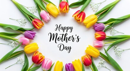 Colorful Tulips and Baby's Breath Frame "Happy Mother's Day" on
