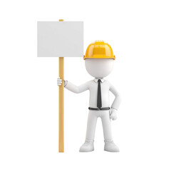 Construction Worker with Blank Sign on Transparent Background