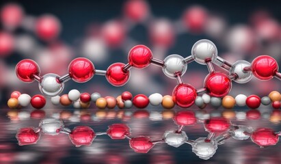 3D rendering depicts molecular structures with colored spheres and connections, reflection below