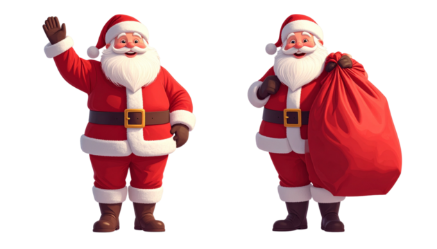 Santa Claus with Gift Sack Variations – isolated on transparent background - Powered by Adobe