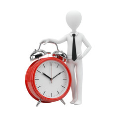 Business figure with red alarm clock on transparent background