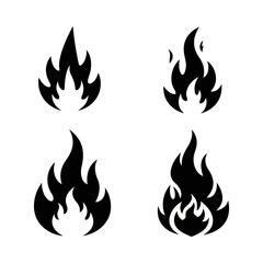 Set of four black fire icons on a white background