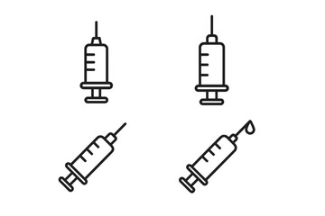 Minimalistic syringe line icon collection, medical injection vector set for web and graphic design, healthcare, vaccination, medicine, applications, banners, social media