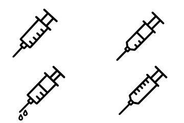 Syringe line icon bundle, minimalistic linear syringe pictograms for medical web and graphic design, app UI, banners, social media, healthcare vector cartoon illustrations