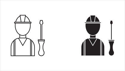 worker line icon set illustration vector graphic, Engineer icon isolated white background vector stock illustration.