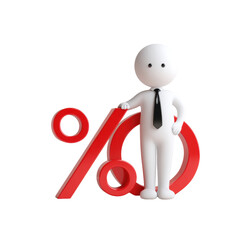 Corporate figure with percentage symbol on transparent background