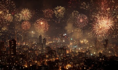Spectacular Fireworks Display Over Vibrant Cityscape at Night