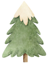 Watercolor Illustration of  Tree with Snow