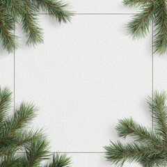 Green fir branches frame a white textured square, evoking a festive or seasonal feel