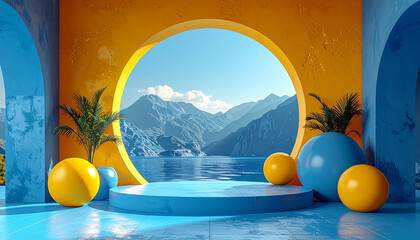 Nobody vintage sun arch design luxury metaphysics colorful landscape concept surreal architecture art
2