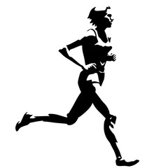 Dynamic silhouette of girl running with flowing hair. Black vector illustration perfect for fitness, sport, activity, youth concepts