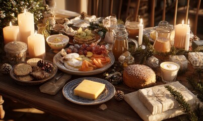 Naklejka premium Festive Table Arrangement with Delicious Treats and Decorations