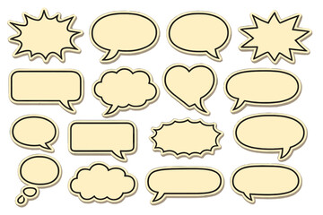 Fototapeta premium Big set of retro speech bubbles. Empty comic text balloons and thought cloud stickers. Vector graphic collection for communication, chat, dialogue, message, and quotes. Pop art design.