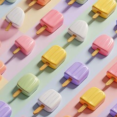 Colorful popsicle arrangement diagonally striped, pastel hues, summer treat display
