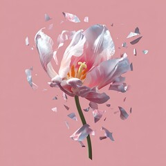 Pink tulip exploding into shards against a matching backdrop, vivid color and delicate details