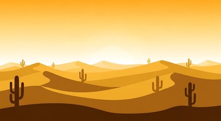 Serene Desert Landscape: Minimalist Sand Dunes and Cactus Silhouettes at Sunset