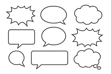 Set of blank retro speech bubbles, comic dialog balloons, stickers vector illustration with transparent background, cartoon conversation icons, dialogue clouds collection