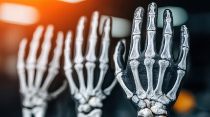 Realistic skeletal hand model displaying intricate bone structure for educational and medical use in anatomy studies and training