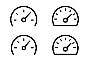 Speed metering icon set vector illustration, isolated on white background, transparent background, ordered collection of speedometer gauge symbols, velocity and performance indicators