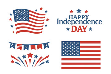 USA Independence Day 4th of July Celebration Banner with American Flag, Stars, and Fireworks, Happy Independence Day and Memorial Day Vector Illustration, Patriotic Background