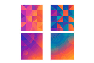 Set of abstract geometric backgrounds with vibrant gradients. Modern vector pattern collection for brochure covers, posters, flyers, and banners. Colorful futuristic graphic design.
