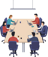 Group of People Around a Table with Laptops Meeting Illustration.