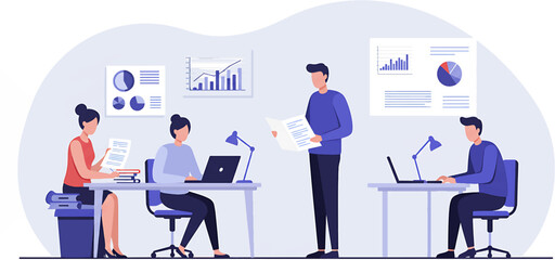 Team of Professionals Collaborating in Modern Office Environment.
