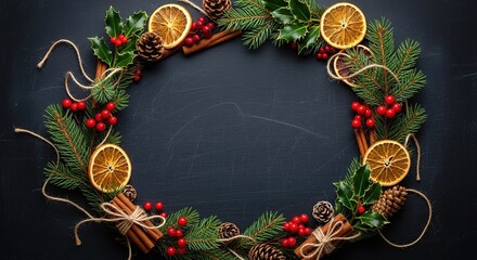 Festive Christmas Wreath with Dried Oranges, Cinnamon Sticks, an