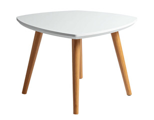 White triangular coffee table with light brown legs