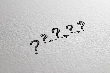 Hand-drawn question marks in a row, with arrows connecting them