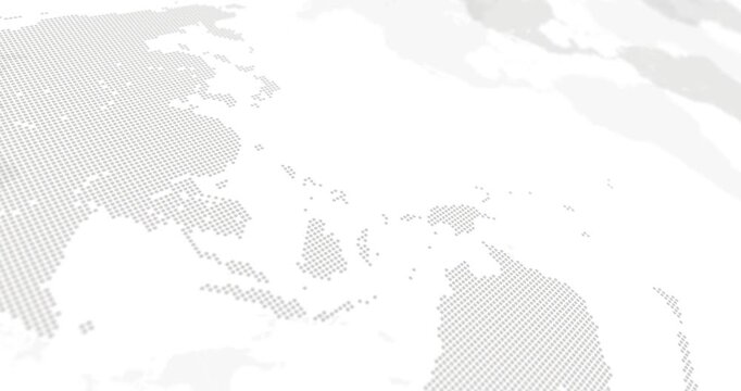 Animated video design of a world map made of dots moving horizontally with a drop shadow on a white background