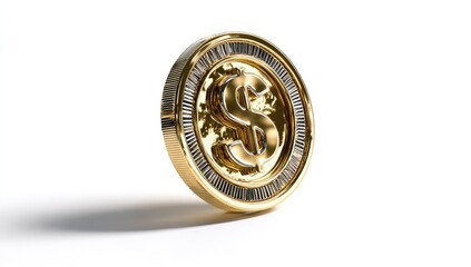 Golden dollar coin, 3D render, isolated