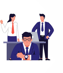 Businessman in Blue Suit with Glasses Desk and Watch Office Setting.