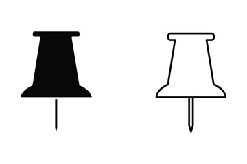 Push pin icon set in black and red color solid outline flat style. social media, Instagram pin icon. needle, pinned, attach, and note symbol. outlined, flat, vector icon, thumbstick, Paperclip.