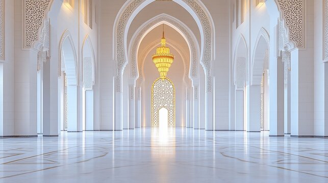 Majestic mosque interior, arches, and light