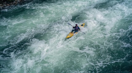 Kayaking adventure rapid river sports photography natural setting aerial view thrilling experience