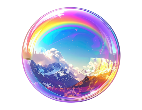 A vibrant bubble with a mountain scene