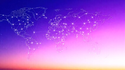 Global Network Connectivity - A Vibrant Technological World Map.