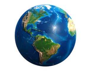 Detailed 3D Render of Planet Earth with North and South America Visible, Isolated on Transparent Background 