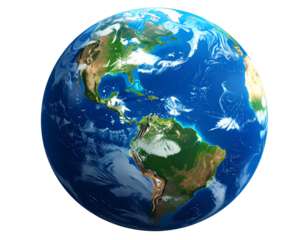 Detailed 3D Render of Planet Earth with North and South America Visible, Isolated on Transparent Background