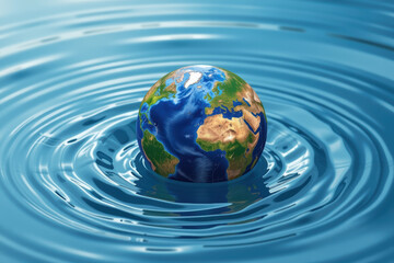 Globe water ripple earth blue environment reflection floating nature world planet liquid surface global wave peaceful