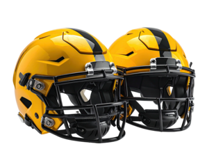 Two yellow and black football helmets